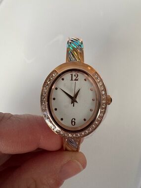 Copper plated  Crystal Accent Women’s Bracelet Watch - White Dial